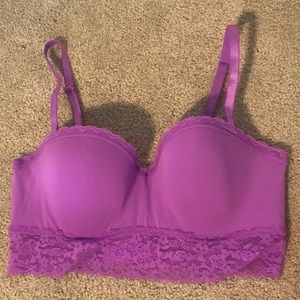 Purple Aerie lightly lined strapless bra w lace